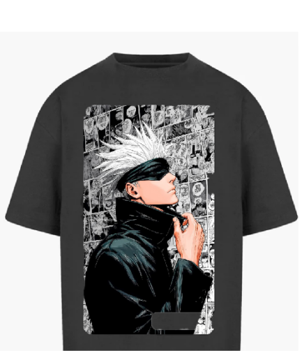 Black Anime Graphic Drop-Shoulder T-Shirt